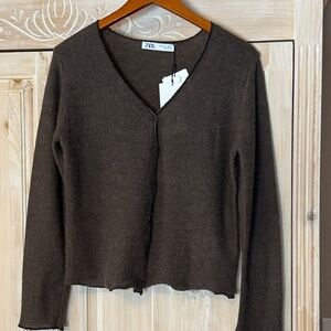 Zara Women's Dark Brown Cardigan Sweater